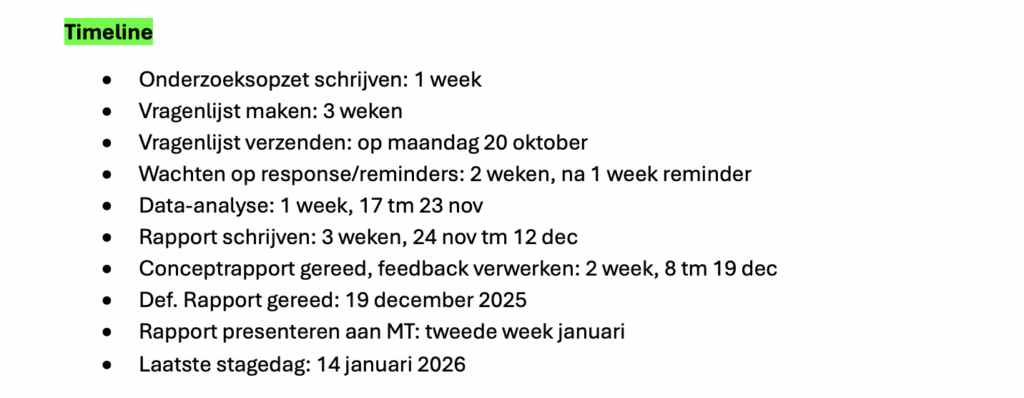 bewijslasten stageperiode