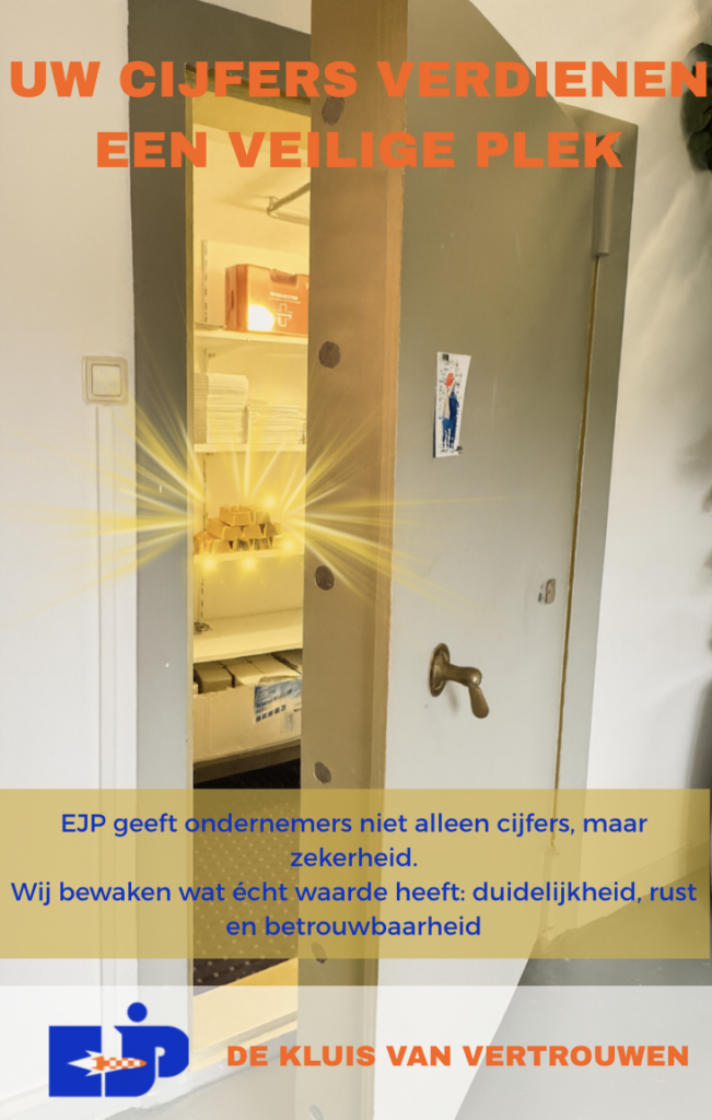 marketing poster EJP gouden kluis - De kluis van vertrouwen-. gemaakt tijdens mijn stage commerciële economie bij EJP